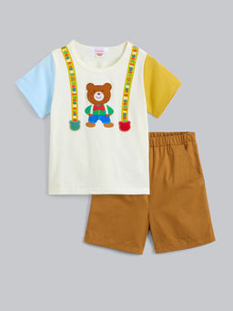 Hopscotch - 2-Piece Teddy Bear Patchwork T-Shirt and Shorts