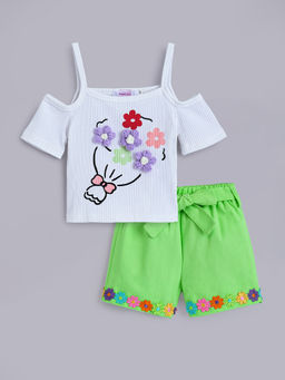 Hopscotch - 2-Piece Floral Print Top and Shorts with Belt