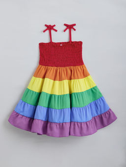 Hopscotch - Colour-Blocked Sleeveless Smocked Casual Dress