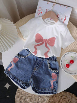 Hopscotch - 2-Piece Bow Print T-Shirt and Shorts