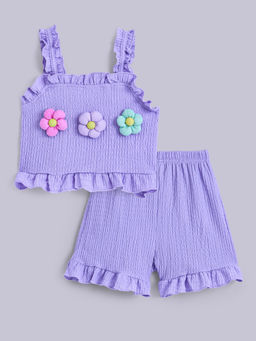 Hopscotch - 2-Piece Floral Applique Top and Shorts