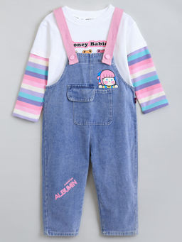 Hopscotch - 2-Piece Stripe Print T-Shirt and Dungaree