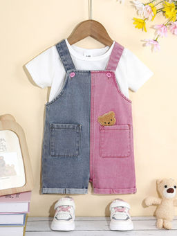 Hopscotch - 2-Piece Colour Block Dungaree and T-Shirt