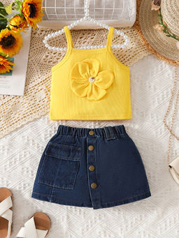 Hopscotch - 2-Piece Floral Applique Top and Skirt