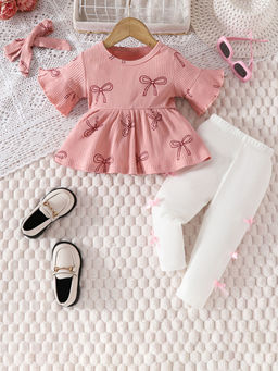 Hopscotch - 2-Piece Bow Print Top and Leggings