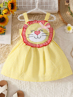 Hopscotch - Checkered Casual Dress with Applique Detail