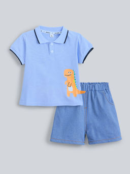 Hopscotch - 2-Piece Dino Applique Polo T-Shirt and Shorts
