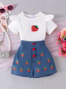 Hopscotch - 2-Piece Strawberry Embroidered Top and Shorts