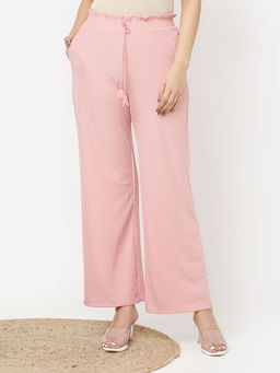Lakshita - Pink Textured Flared Palazzo with Tessel Details