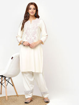Lakshita - Ivory Straight Kurta for Women with Thread Work
