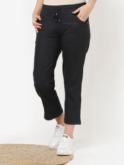 Lakshita - Black Calf Length Capri with Hem Lace Detail