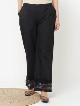 Lakshita - Black Palazzo Pants with Lace Detail