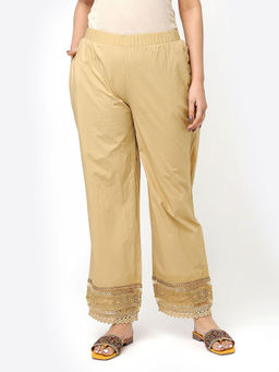 Lakshita - Golden Palazzo Pants with Lace Detail