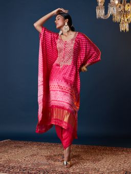 Gajra Gang - Bandhani Pink Yoke Embroidered Co-ord Set GGSKD99 (Set of 2)