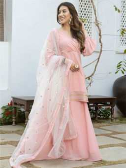 Lavanya The Label - Baby Pink Kurta Flared Palazzo (Set of 3)