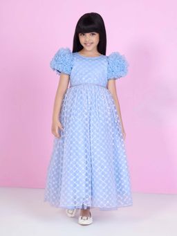 Mini Stitch - Blue All Over Embroidery Party Gown