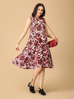 The Mom Store - Women Wine Printed Maternity Dress