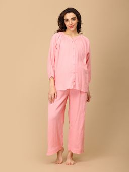 The Mom Store - Women Pink Solid/Plain Shirt with Pant (Set of 2)