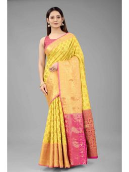Silk Land - Banarasi Silk Woven Saree with Unstiched Blouse Piece Yellow with Unstitched