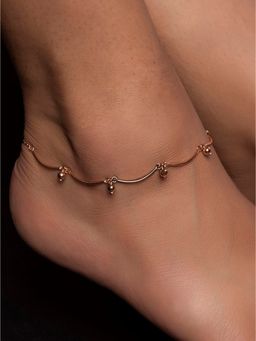Zavya - Rose Gold Beaded 925 Sterling Silver Anklet Single Piece