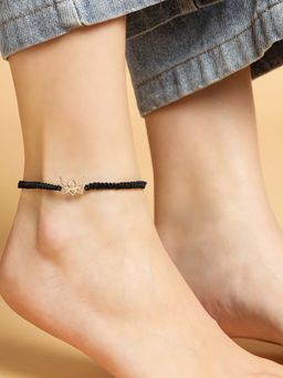 Zavya - Simple Lotus Black Thread Silver Anklet Single Piece