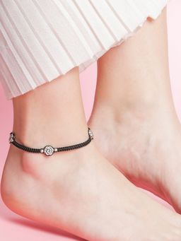 Zavya - Floral Rhodium Plated 925 Sterling Silver Thread Anklet Single Piece