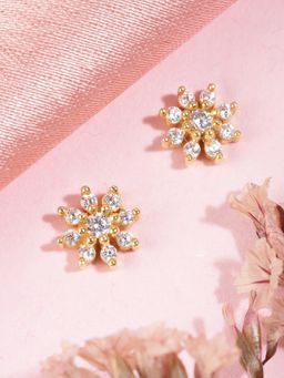 Zavya - Radiant Gold Glow 925 Sterling Silver Stud Earrings with Cubic Zirconia