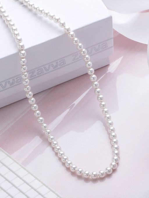 Zavya Freshwater Pearl Rhodium Plated 925 Sterling Silver White Necklace