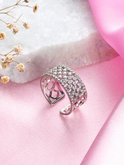 Zavya - Enigmatic Elegance Rhodium Plated 925 Sterling Silver Abstract Ring