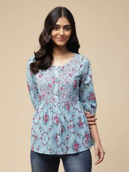Aarke Ritu Kumar - Blue Printed Cotton Top