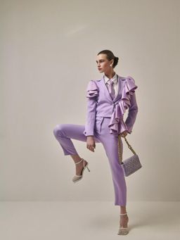 Prot Official - Lilac Cropped Ruffle Purple Blazer with Pant