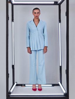 Prot Official - Blue Peplum Pleated Blazer with Pant