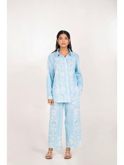 Naav - The Santorini Set Aqua Blue Cotton Straight Digital Print Designer Coord Set