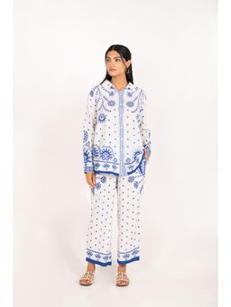 Naav - The Antalya Set White Cotton Schiffli Straight Digital Print Designer Coord Set
