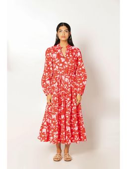 Naav - The Bora Bora Dress Red Cotton Straight Digital Print Designer Dress