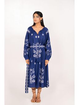Naav - The Capri Dress with Belt Navy Blue Cotton Straight Digital Print Designer Dress with Belt
