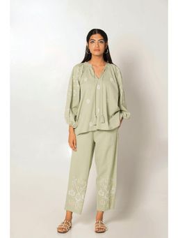 Naav - The Sydney Set Green Cotton Straight Embroidery Designer Coord Set