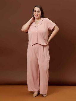 AAREIN - Women Pink Polyester Solid Co-Ord (Set of 2)