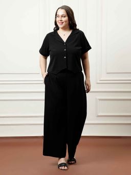 AAREIN - Women Black Polyester Solid Co-Ord (Set of 2)