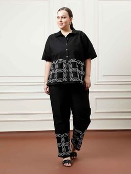 AAREIN - Women Black Pure Cotton Self Design Co-Ord (Set of 2)