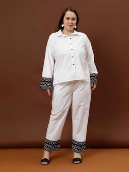 AAREIN - Women White Pure Cotton Solid Co-Ord (Set of 2)