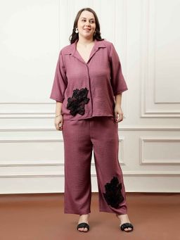 AAREIN - Women Purple Linen Embellished Co-Ord (Set of 2)
