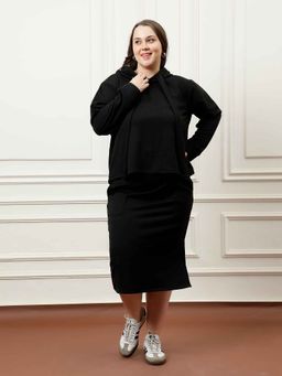 AAREIN - Women Black Pure Cotton Solid Sweatshirt with Skirt (Set of 2)