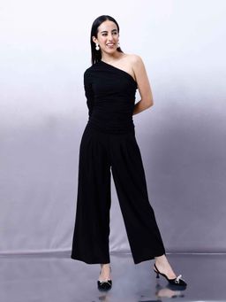 AAREIN - Women Black Polyester Solid Co-Ord (Set of 2)