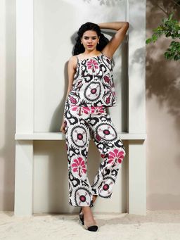 AAREIN - Women Beige Linen Printed Co-Ord (Set of 2)