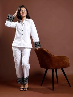 AAREIN - Women White Pure Cotton Solid Co-Ord (Set of 2)