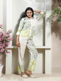 AAREIN - Women Green Linen Printed Co-Ord (Set of 2)