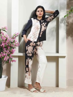 AAREIN - Women Black Linen Printed Co-Ord (Set of 2)