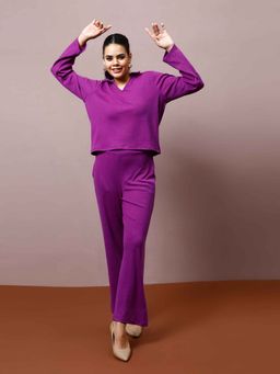 AAREIN - Women Purple Acrylic Self Design Co-Ord (Set of 2)