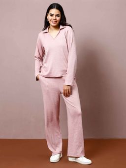 AAREIN - Women Pink Acrylic Self Design Co-Ord (Set of 2)